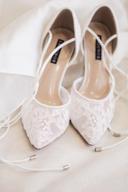 img 1 attached to Ivory Lace Mesh Wedding Shoes: Comfortable Mid Heel, Ankle Strap, Pointy Toe Pumps review by Christopher Shavers