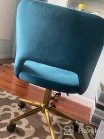 img 5 attached to Blue Hollow-Backed Guyou Upholstered Office Chair With Armless Vanity Stool And Adjustable Swivel For Stylish And Comfy Study Or Desk Work, Featuring Brass Base