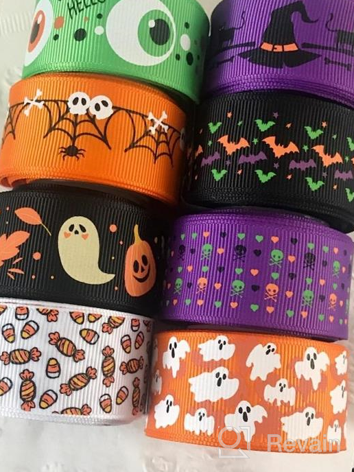 img 1 attached to Clearance Sale: 8 Rolls Of 40 Yards 1" Wide Halloween Ribbon Appliques - Pumpkin, Ghost, Skull, Wizard, Bat, Cat Grosgrain Ribbons For DIY Crafts, Gift Wrapping, And Party Decoration review by Cindy Epps