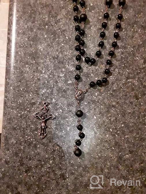 img 1 attached to 📿 Nazareth Store Vintage Onyx Rosary Necklace with Black Beads, Catholic Holy Soil Medal, and Antique Cross Crucifix – Catolicos Rosarios para Hombre review by Sean Castator