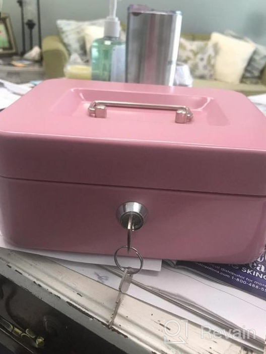 img 1 attached to Pink Metal Cash Box With Lock And Money Tray - KYODOLED Large Cash Drawer For Holding Money, Bills, And Coins - 9.84"X 7.87"X 3.54 review by Justin Bradford