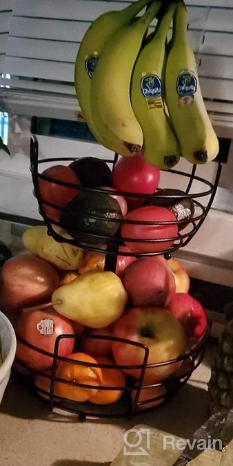 img 1 attached to 2 Tier Bronze Fruit Basket Bowl With Banana Hanger For Kitchen Countertop, Portable & Detachable Vegetable Storage Holder Display Stand review by Kenneth Barnes
