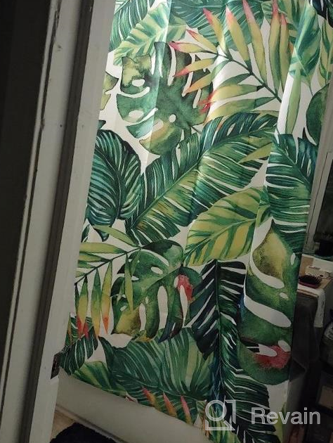 img 1 attached to Artistic Botanical Green Leaves Shower Curtain Set With Hooks - Tropical Palm Print On White Background - 72" X 72" Fabric Bathroom Curtain For Stunning Décor review by James Turpin