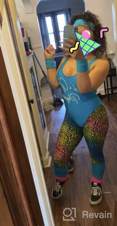 img 1 attached to 💪 Womens 80s Workout Costume with Neon Legging, Leotard, Headband, and Wristbands - Miaiulia 80s Accessories Set review by John Collins
