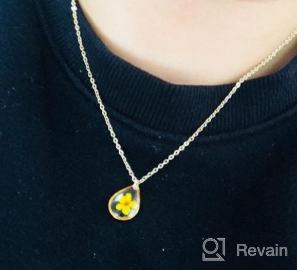 img 1 attached to 🌼 Yellow Gold Plated Necklace with BONALUNA Tear Drop Pendant Featuring Pressed Flowers review by Maria Adams