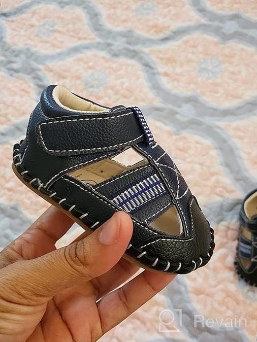 img 1 attached to 👶 TAREYKA Infant Baby Boys Girls Sandals - Closed-Toe Soft Anti-Slip PU Leather Rubber Sole - Summer Outdoor Shoes for Toddlers - First Walkers Flat Shoes review by Logan Barela