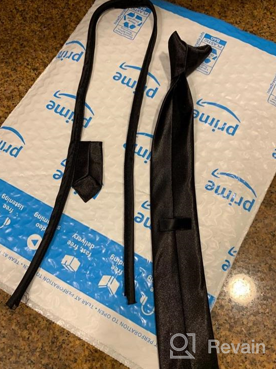 img 1 attached to 15 inch/19 inch Polyester Satin Zipper Neckties for Boys - Solid Color Zipper Tie by Aurya review by Chad Cypert