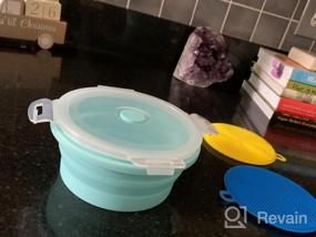img 8 attached to 🍲 350ml Small Collapsible Bowl with Airtight Plastic Lids - Silicone Collapsible Container for Food Storage, Travel, Camping, Hiking - Includes 2 Pack of Silicone Dish Sponges - Blue