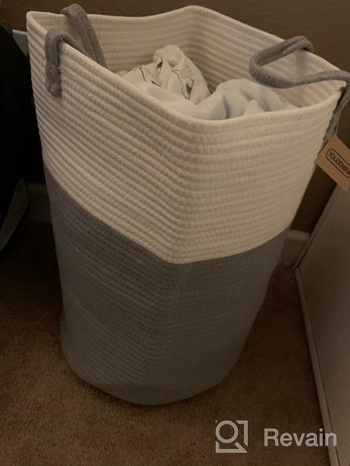 img 1 attached to Woven Cotton Rope Laundry Hamper By YOUDENOVA, 58L - Collapsible Basket For Clothing And Blanket Organization - Bedroom And Laundry Room Storage Solution - Brown And White review by Serguei Mracek