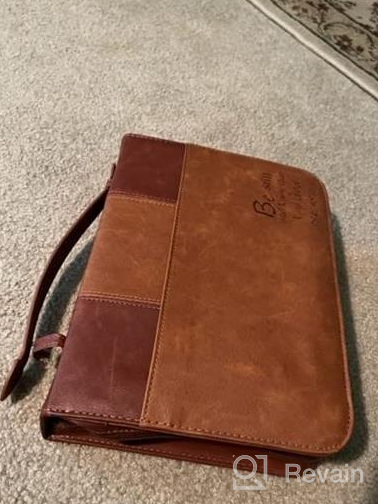 img 1 attached to Large Vintage Blue And Black PU Leather Bible Cover With Zippered Closure And Carrying Handle - Psalm 118:6 Scripture Bag For Men And Women By GraduatePro review by Dana Martin