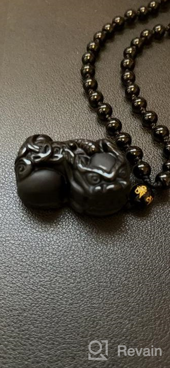 img 1 attached to Exquisite Handmade Natural Black Obsidian Gem Buddha Head Lion Dragon Turtle Pendant Necklace: Perfect Amulet for Men and Women review by Michael Maes