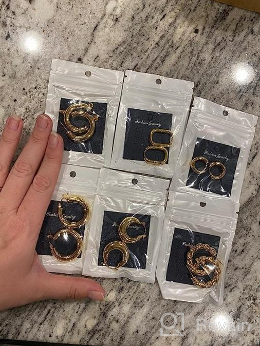 img 1 attached to 6 Pairs Gold Chunky Hoop Earrings Set For Women Hypoallergenic Thick Open Twisted Huggie Jewelry Birthday Christmas Gifts SEO review by April Medellin