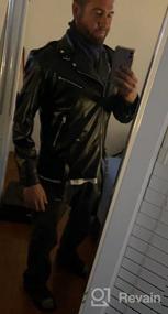 img 5 attached to PASOK Men's PU Leather Motorcycle Jacket - Belted Faux Leather Zipper Biker Coat for Casual Styling