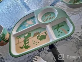 img 5 attached to Dino-Printed Bamboo Dinner Set For Toddlers: Includes Divided Plate, Feeding Dish, And Bib - Ideal Baby Tableware For Mealtime Fun And Easy Cleanup