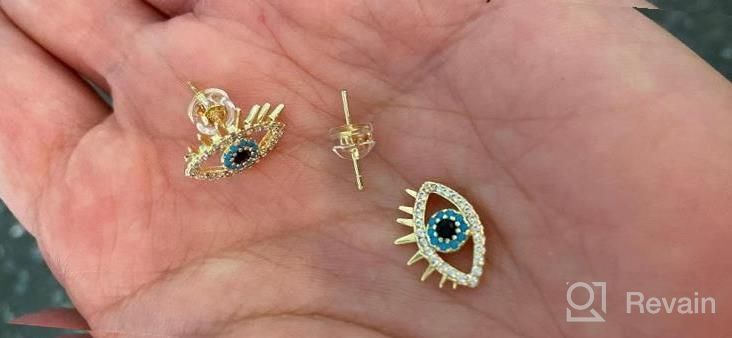 img 1 attached to 18K Gold Evil Eye Stud Earrings With Micro-Inlaid Cubic Zirconia & Blue Gemstone - Perfect Handmade Fashion Jewelry For Women'S Christmas Gift review by Pete Norris