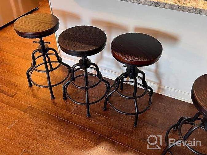 img 1 attached to LOKKHAN Vintage Industrial Bar Stool-Rustic Swivel Bar Stool-Round Wood Metal Stool-Kitchen Counter Height Adjustable Pipe Stool-Cast Steel Stool 20-27 Inch (Set Of 2) review by Cassandra White