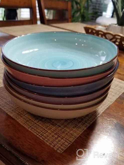 img 1 attached to KitchenTour Ceramic Pasta Bowls - Large Salad Bowls Porcelain Serving Bowl Set 26 Ounce - 8 Inch Soup Bowl - Dishwasher And Microwave Safe - Set Of 6, Assorted Warm Colors review by Sheila Golden