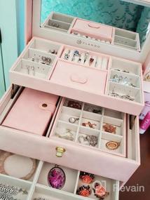 img 6 attached to Vlando Jewelry Box Organizer, 3-Layer Necklaces Earrings Rings Storage Case, One-Button Opening, Gift Packing, White And Mint Green Lite Version