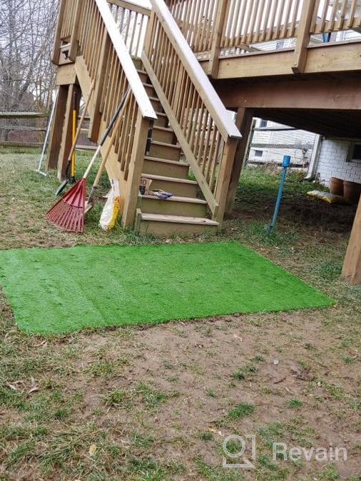 img 1 attached to SavvyGrow Realistic Astroturf Rug 5 Ft X 8 Ft- Premium 4 Tone Synthetic Astro Turf, Easy To Clean With Drain Holes - Patio Grass Backdrop - Non Toxic Eco-Friendly (Many Sizes) review by Troy Kocur