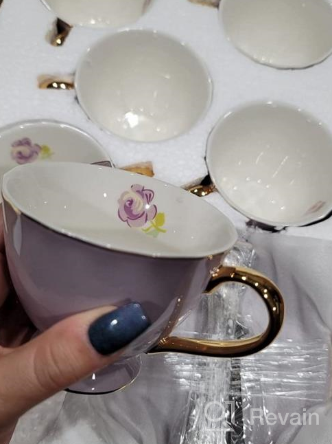 img 1 attached to 17-Piece Jusalpha Porcelain Tea Set - 8 OZ White Coffee Cup/Teacup, Saucer, Spoons, Teapot & Creamer (FD-TW17PC SET) review by Tim Hollins