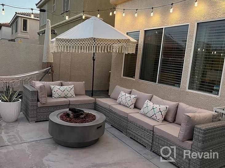 img 1 attached to Outdoor Indoor Sectional Sofa Set: 7-Piece Patio Furniture Rattan Wicker In Gray Brown With Seat Cushions, Glass Top Coffee Table And 2 Pillows By Furnimy review by Jen Smith