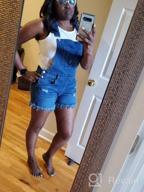img 1 attached to LookbookStore Women'S Ripped Denim Bib Overall Shorts Raw Hem Shortall Jeans review by Angel Gibson