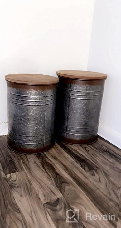 img 1 attached to Rustic Hallops Farmhouse Accent Side Table Set With Galvanized Metal Storage Ottoman And Wood Cover - Perfect Farmhouse Decor Storage Box (3-Piece Set, Silver) review by Daniel Mind