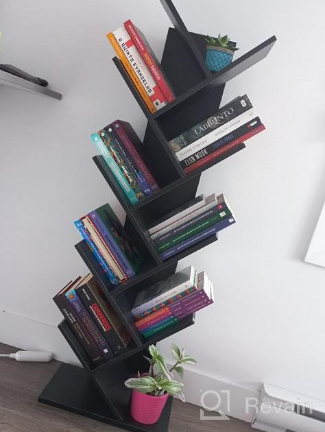 img 1 attached to Geometric Tree Bookshelf Organizer: 9-Shelf MDF Storage Rack For Books, CDs, And Albums - Holds Up To 5Kgs Per Shelf (Black) review by Brian Smith