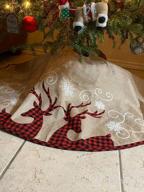 картинка 1 прикреплена к отзыву HAUMENLY Burlap Christmas Tree Skirt, Buffalo Plaid Reindeer Tree Skirt For Xmas Tree Holiday Party Decoration - 32 Inches от Brandon Jaime
