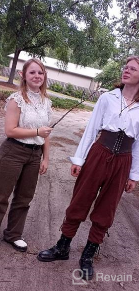 img 1 attached to Makkrom Mens Medieval Ankle Pants Viking Pirate Costume Lace Up Tapered Banded Renaissance Navigator Halloween Trousers review by Ryan Cornelius