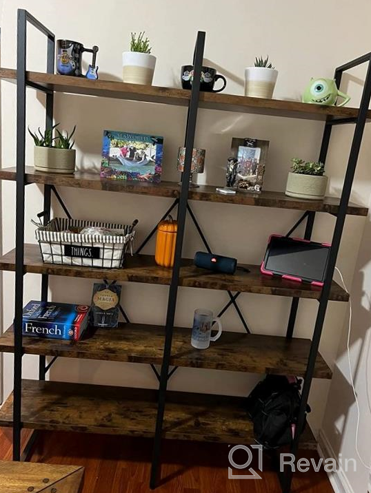 img 1 attached to Vintage Industrial Double Wide Bookcase With 5 Large Shelves - Perfect For Home Decor And Office Displays review by Justin Bishop