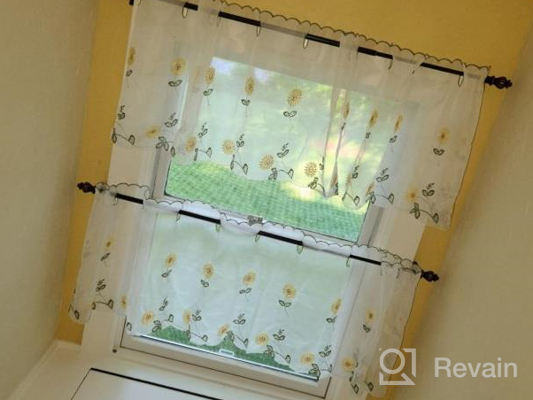 img 1 attached to 🌼 ZHH Handmade Daisy Valances: Embroidered Pastoral Style Cafe Curtain with Floral Kitchen Design - Yellow, 1 Panel (70" W x 17" H) review by Davon Man