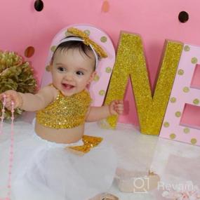 img 8 attached to Adorable 3Pc Princess Outfit Set For Toddler Baby Girls - Gold Sparkle Sequins Tops & Tutu Skirt!