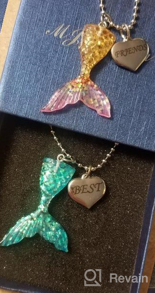 img 1 attached to 🧜 MJartoria BFF Necklaces for 2 - Cute Blue and Gold Color Mermaid Tail Pendants with Silver Heart Charms, Engraved Best Friends Friendship Necklaces. Perfect Gifts! review by Daniel Anderson