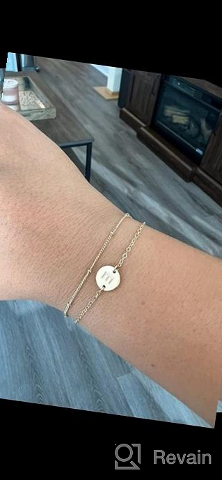 img 1 attached to Dainty 14K Gold Filled Initial Bracelets with Personalized Disc Monogram Charm - Perfect Gift for Women & Girls by MONOZO review by Unm Weil