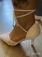 img 1 attached to Ivory Lace Mesh Wedding Shoes: Comfortable Mid Heel, Ankle Strap, Pointy Toe Pumps review by Jared Barit