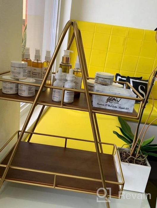 img 1 attached to Organize In Style: RiteSune 2-Tier Wood & Brass Tone Metal Shelf Organizer For Bathroom, Living Room & Kitchen review by Jeff Bruno