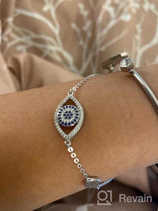 img 1 attached to Kaletine Blue Evil Eyes Link Bracelet - Hypnotic Sterling Silver 925 CZ Chain - Adjustable Length Range: 6.7", 7", 7.5 review by Blake Pudic