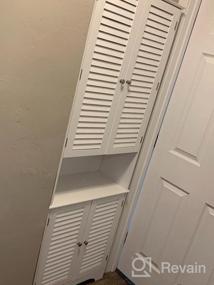 img 8 attached to Белый отдельно стоящий шкаф для хранения в ванной комнате с регулируемыми полками, 2 шкафами и столешницей - современный высокий и узкий напольный шкаф для ванной комнаты от HOMCOM