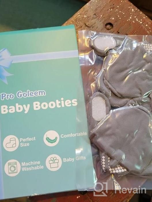 img 1 attached to Pro Goleem Fleece Baby Booties - Warm Cozy Baby Slippers, Easy To Put On, Soft Newborn Booties Non-Slip And Adjustable Baby Shoes For Boys And Girls review by Jess Gunderson