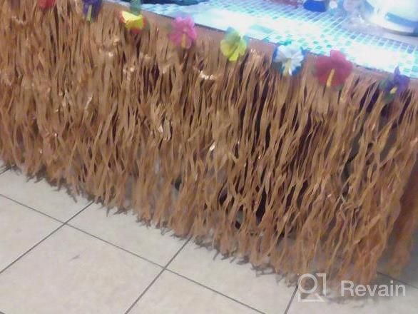 img 1 attached to Hawaiian Luau Grass Table Skirt - 9Ft Raffia Aloha Table Skirt For Tiki Bar Decorations, Jungle And Tropical Party Supplies, Moana-Inspired Party Decorations. review by Justin Vasquez