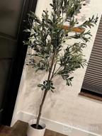 img 1 attached to Artificial Olive Tree - 5.25Ft Tall Faux Potted Silk Tree With Planter, Large Olive Branch And Fruit Decoration, Indoor Home Decor For Modern Living Spaces, 1032 Leaves review by Steven Nina