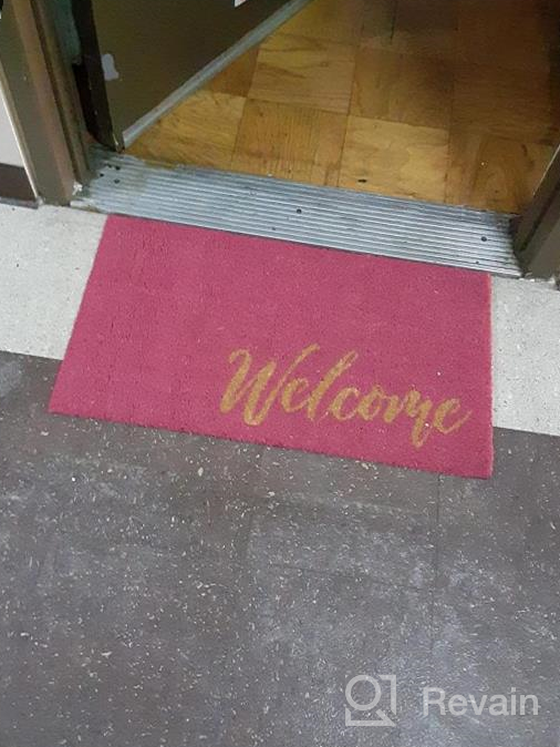 img 1 attached to Indoor/Outdoor Decorative Welcome Mat With Coir And Rubber Non-Slip Base - Natural Fiber Script Design In Dark Pink, Natural, And Beige review by Greg Stevenson