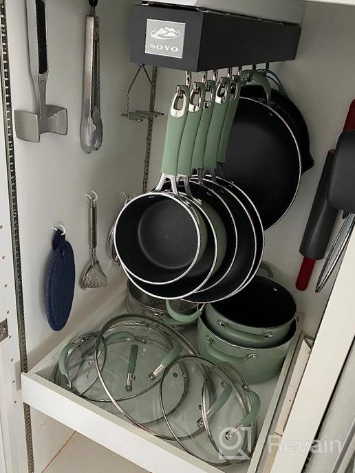img 1 attached to Black 7 Hook Sliding Pantry Organization And Storage Adjustable Pot Racks Pan Utility Organizer Pull Out Kitchen Cabinet review by Luis Green