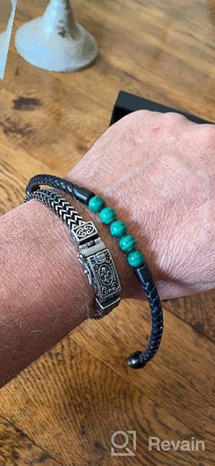 img 1 attached to FANCIME Men's Leather Beaded Bracelet | Braided Wrap Cuff with Stainless Steel Magnetic Clasp - Perfect Men's Gift for Father's Day & Beyond review by Alan Sitton