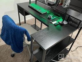 img 5 attached to Черный L-образный компьютерный стол Superjare с розетками, светодиодными лентами, подставкой для монитора и полкой для хранения — идеальный домашний офис или игровой стол