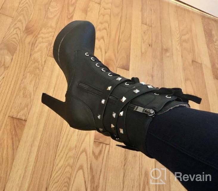 img 1 attached to Chunky High Heel Platform Knight Boots For Women With Lace-Up Ankle Buckle, Perfect For Autumn By ForeMode review by Kim Jones