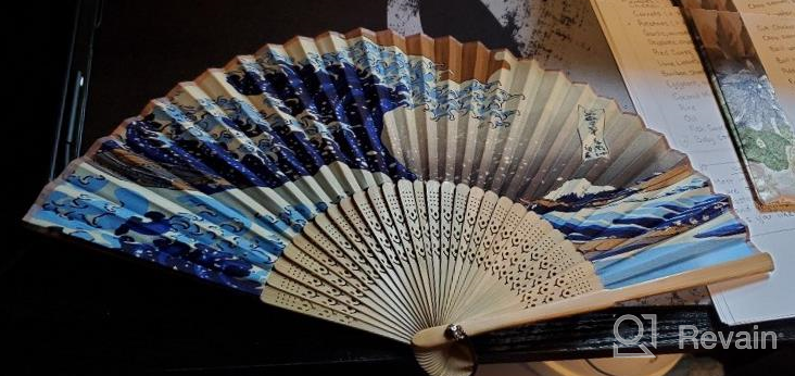img 1 attached to Folding Hand Held Fan For Women - Bamboo Forest Fabric Sleeve Protection - Chinese Japanese Vintage Retro Style Wedding Dancing Church Party Gifts (White) review by Mark Saric