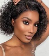 img 1 attached to HUA Curly Bob Wig Human Hair For Black Women 14 Inch Afro Kinky Curly Human Hair Wig Brazilian Lace Wigs Human Hair Pre Plucked 150% Density Short Curly Human Hair Wigs For Black Women Natural Color review by Mary Bailey