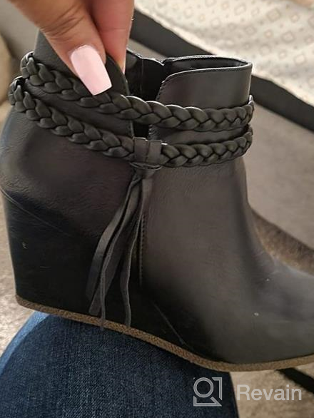 img 1 attached to Fringe Braided Strap Ankle Wedge Boots For Women - Stylish Western Heeled Booties Perfect For Fall Dressing review by Jamie Sorenson